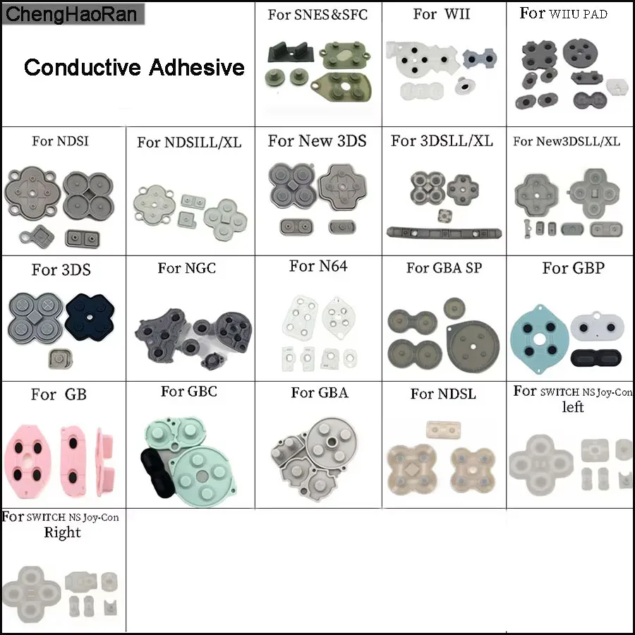 

ChengHaoRan 1set For Conductive Adhesive 19 Types Series 3DS NDS GB N64 SWITCH WII WIIU Key Pad Repair Accessories