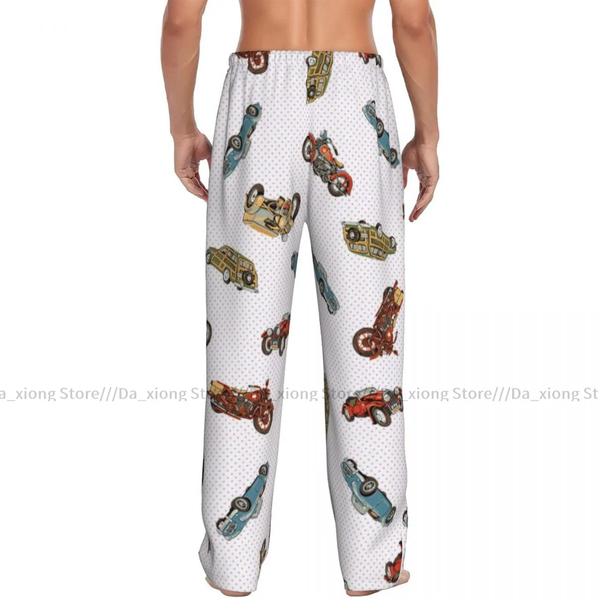 Men\'s Sleepwear Loose Sleep Pants Pajamas Old Car Motorcycle Pattern Long Lounge Bottoms Casual Homewear