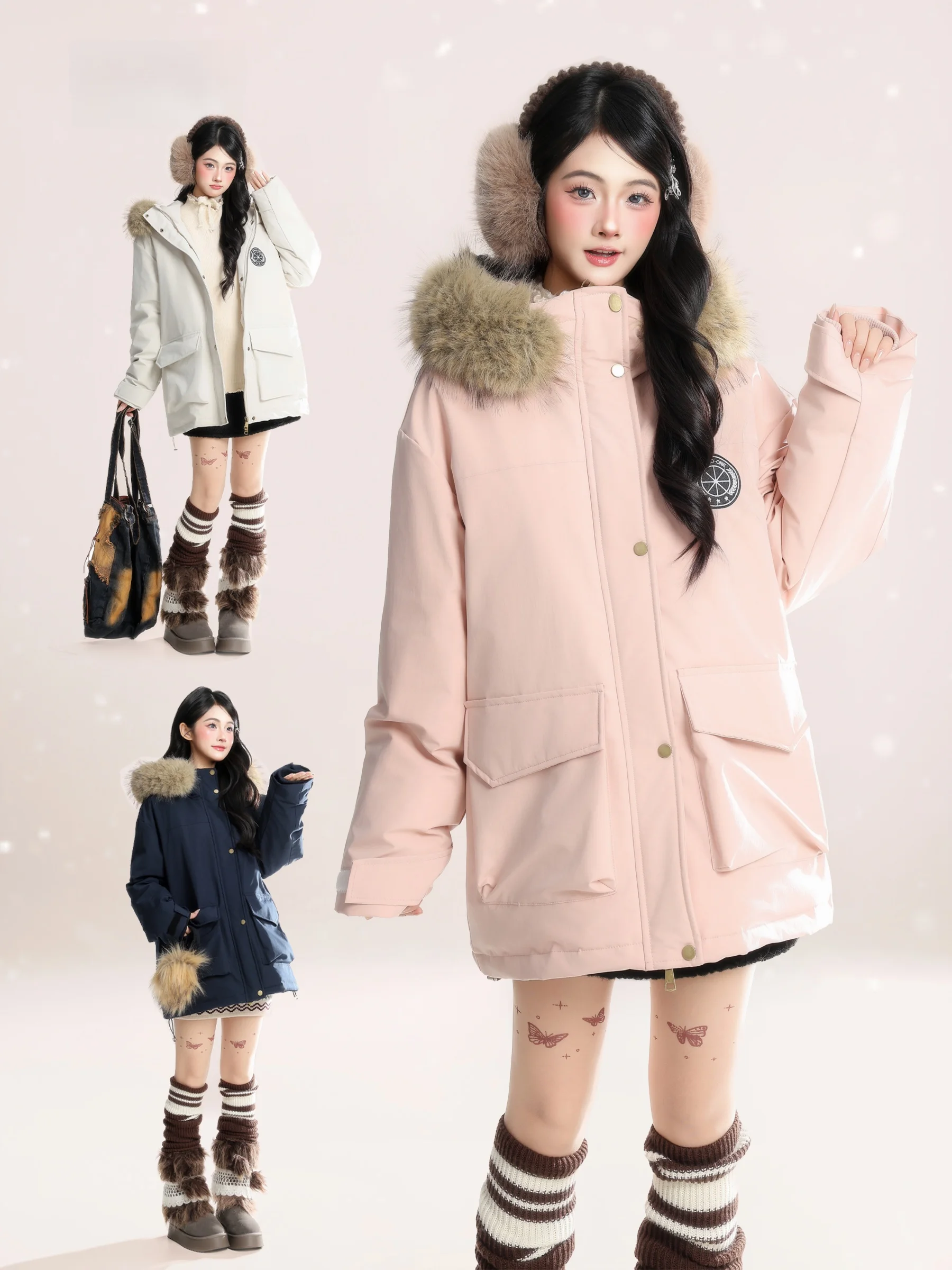 

Зимняя теплая парка HM в американском ретро-стиле, белая, с капюшоном, для женщин, утепленная, для пар, модная, с наполнителем из полиэфирного волокна