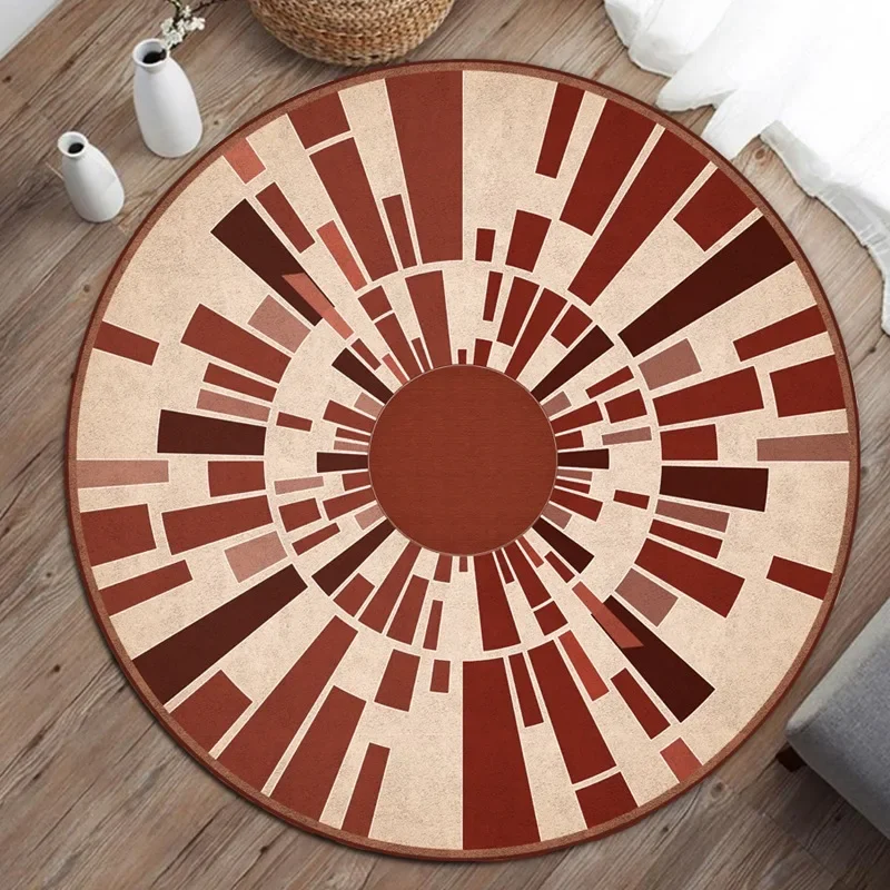 Bohemian Tribal Motif Round Rug – Oriental Geometric Paisley Retro Mat for Living Room & Study