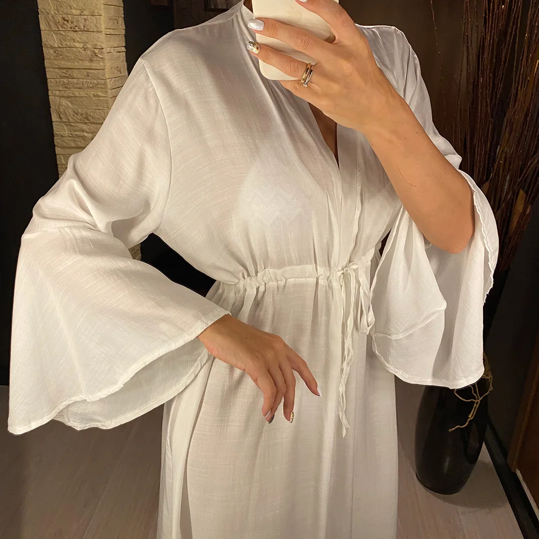 Neues, verführerisches, langes Maxikleid für den Strand, Damen-Strandkleid, Tunika, Pareo, weißes Kleid mit V-Ausschnitt, Robe, Strandbekleidung, Bikini-Strandkleid V2623 – Detail 8