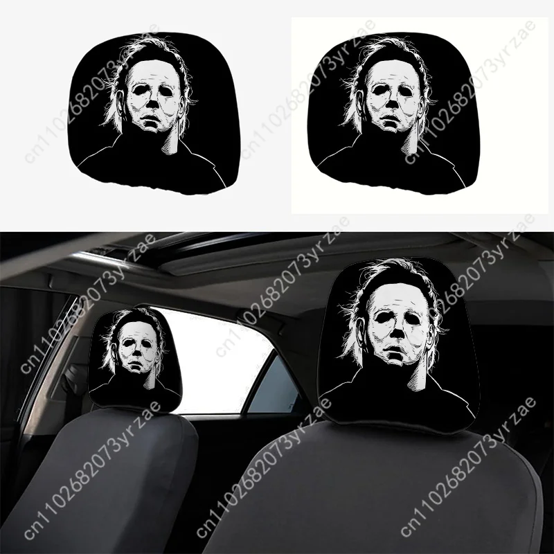 

Horror Mask Humanoid Car Headrest Cover (2pcs) Environmentally Friendly Headrest Protector Breathable Comfortable Vehicle Decor