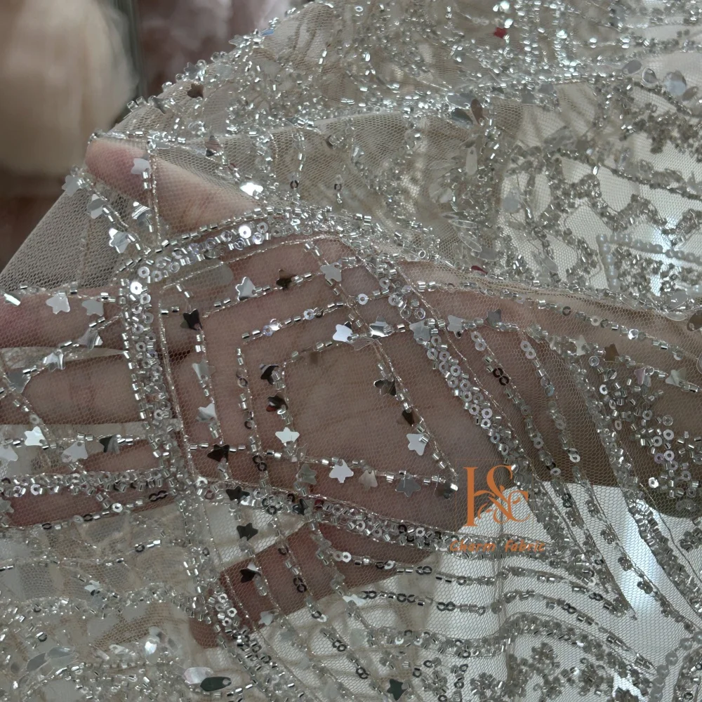 

Высококачественная трубка из бисера с блестками, подвеска в виде пентаграммы, украшение, сетчатая ткань, шитье вечернего платья, сделай сам, высококачественная ткань для одежды на заказ