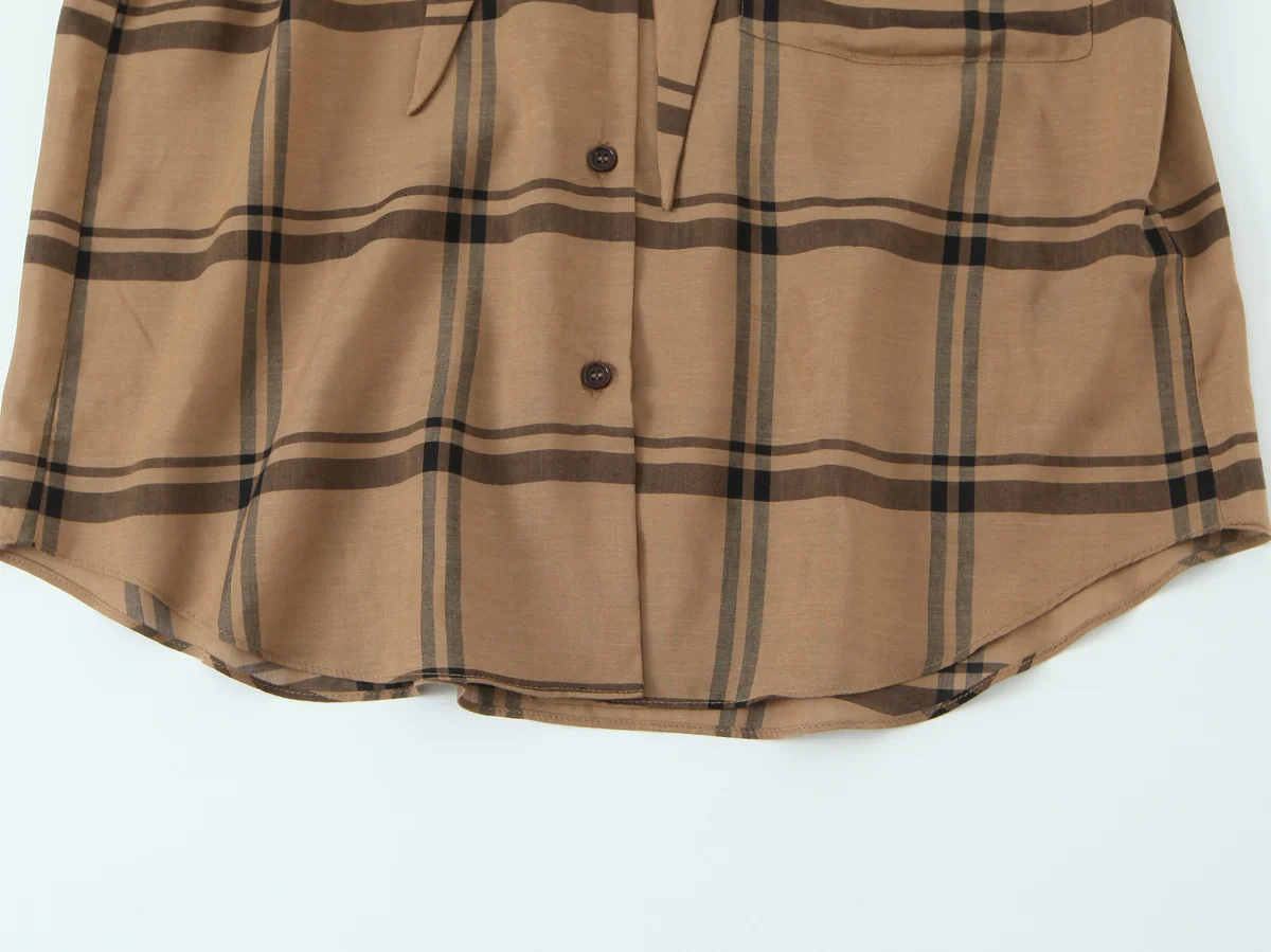 Camicia a quadri di nuovo arrivo autunno 2025 per donna Camicia a quadri stile sciarpa con colletto a maniche lunghe casual semplice moda retrò