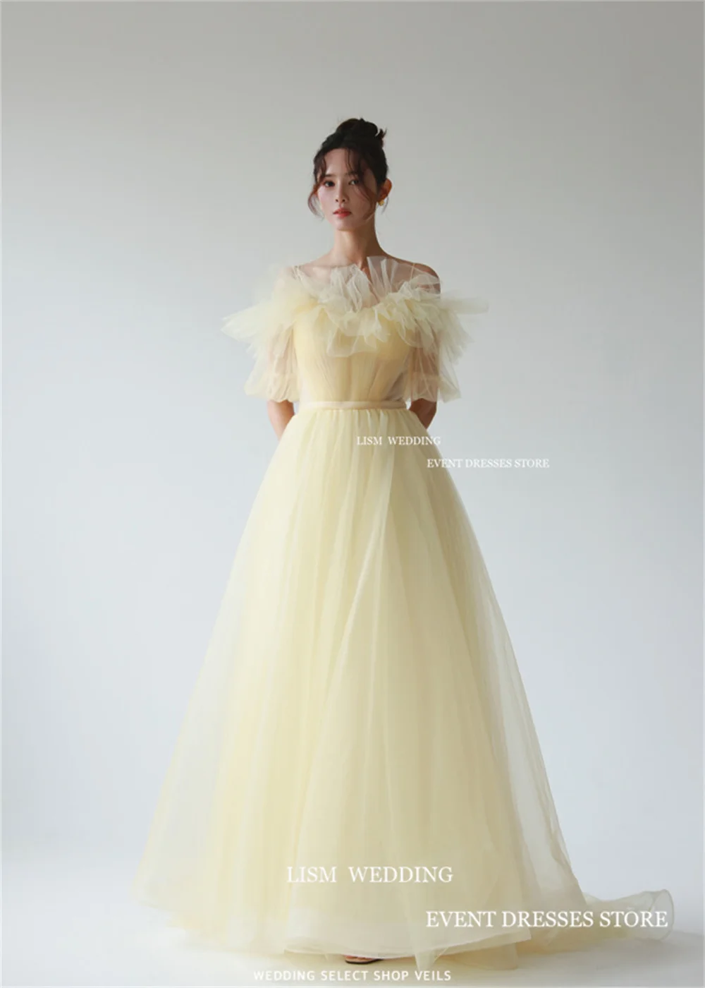 LISM Fairy Tulle Korea gaun Prom tali Spaghetti pemotretan A-Line gaun Formal untuk acara spesial buatan khusus