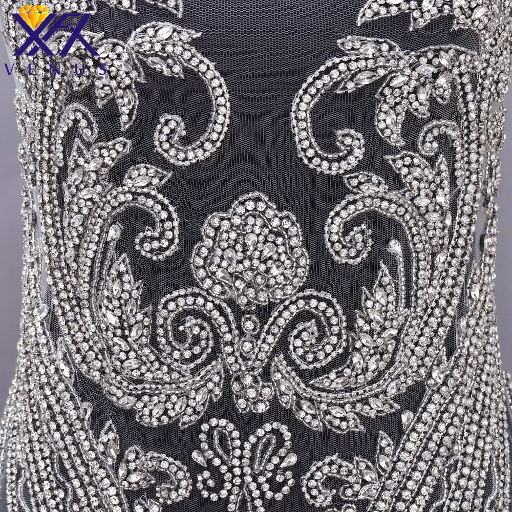 XFX VENUS 1 Set Handmade Crysta Wedding Diamond Long Bodice Patches Rhinestone Beaded Appliqued Patch Wedding Ball Gown