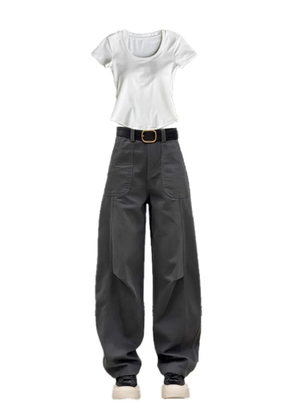 المرأة الخريف الشتاء Fce اصطف فضفاض صالح الجينز البضائع السراويل عالية الخصر السراويل الطويلة الكمثرى القرد الجسم التخسيس واسعة الساق الجينز #5