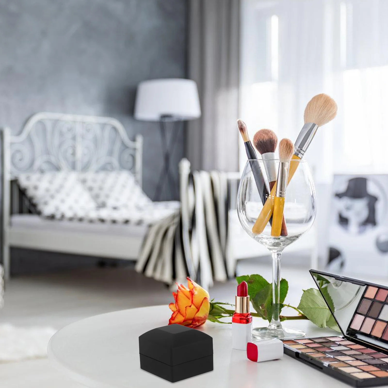 

Led Light Ring Box Black Jewelry Display Case For Engagement Wedding Proposal Small Ring Storage Organizer Travel Size