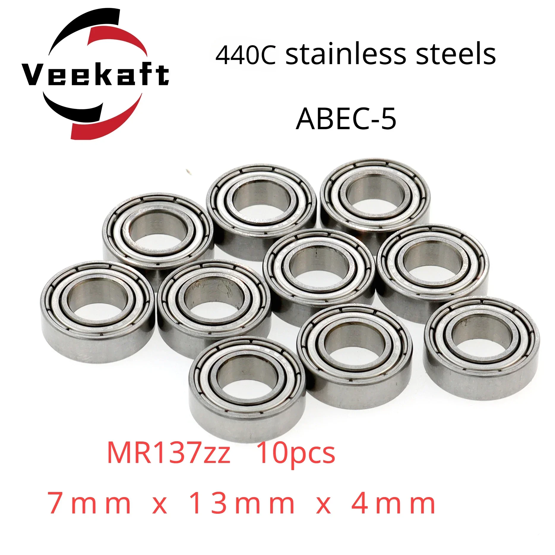 

Veekaft Premium 440C Stainless Steel ABEC-5 MR137zz 7x13x4mm Miniature Deep Groove Ball Bearings - Pack of 10pcs