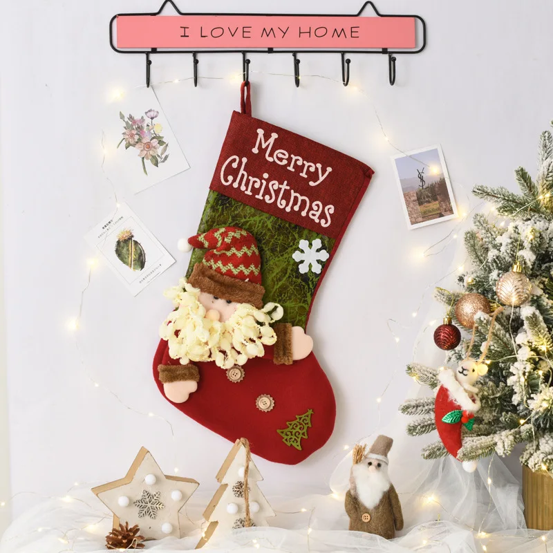 

Christmas atmosphere, good items, decorations, large Christmas socks, gift bags, candy bags, Christmas tree ornaments