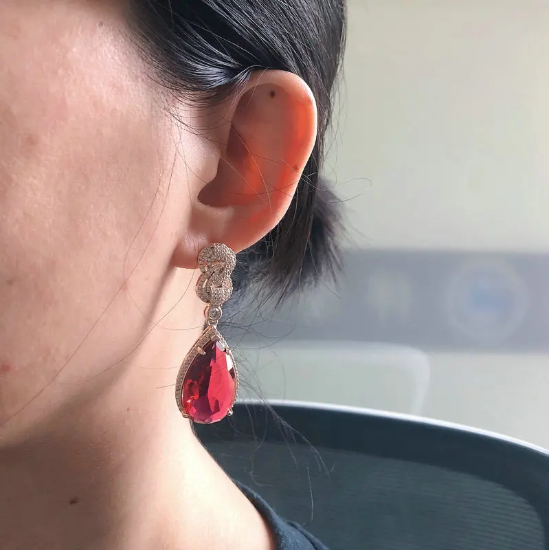 Bilincolor Mode Vintage Große Gelb Cubic Zirkon Ohrring für Frauen – Detail 4