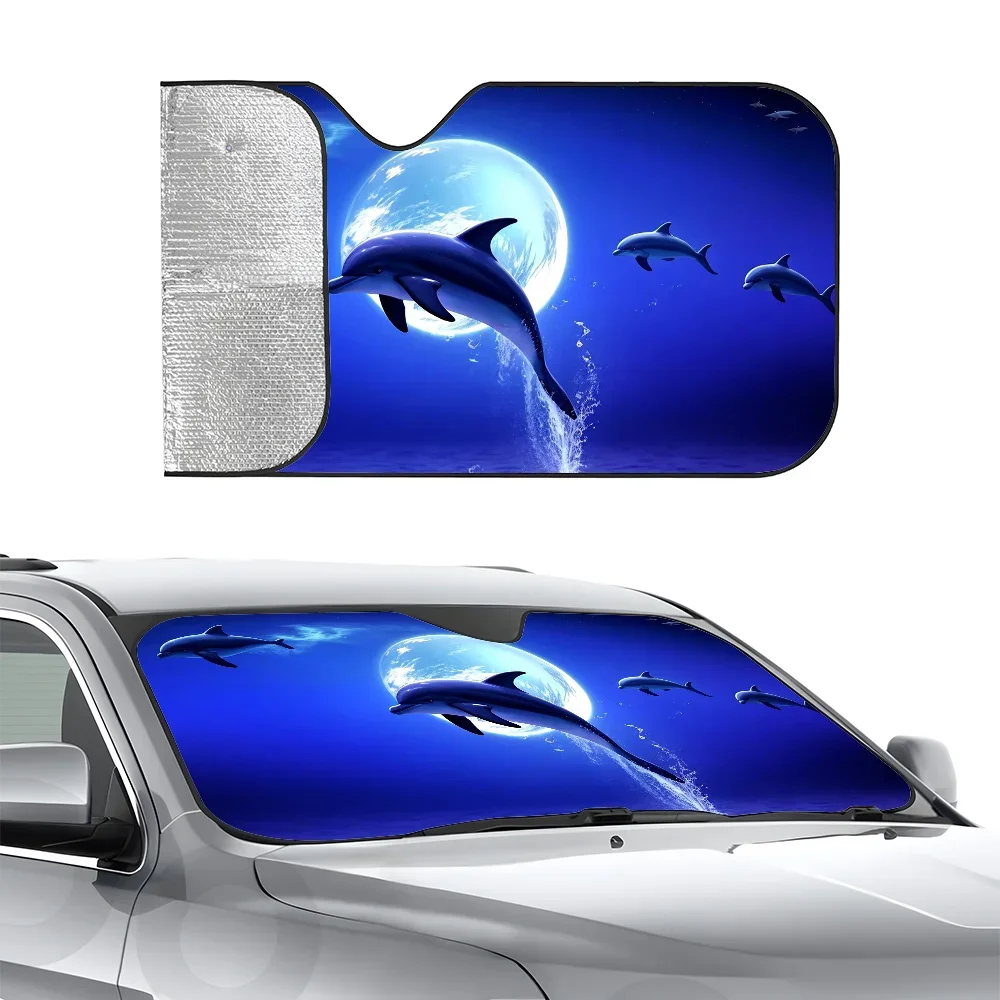 

Ocean Animals Dolphin Car SunSha Heat-insulating Aluminum Film Windshield Sunshas UV Rays Blocks Car Sun Visor Protector