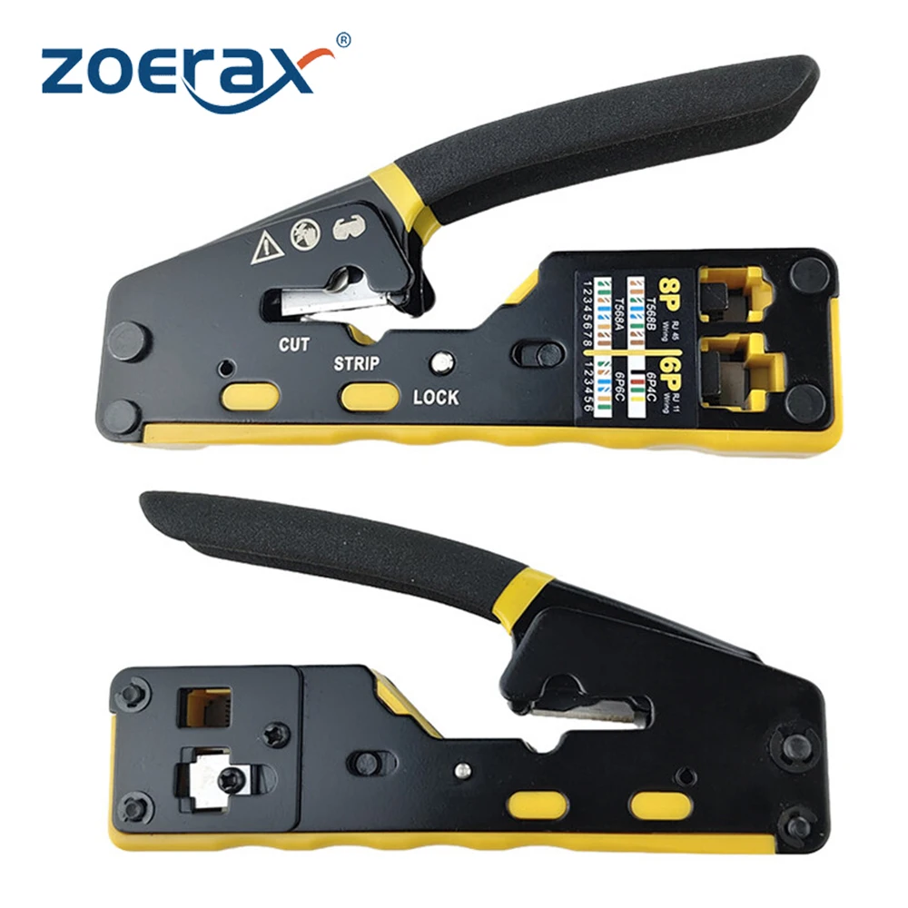 ZOERAX RJ45 CAT6 Crimper Tool Network Cable Crimp Tool for Cat6 Cat5 Cat5e RJ45 Pass Through Connectors with Replacement Blade