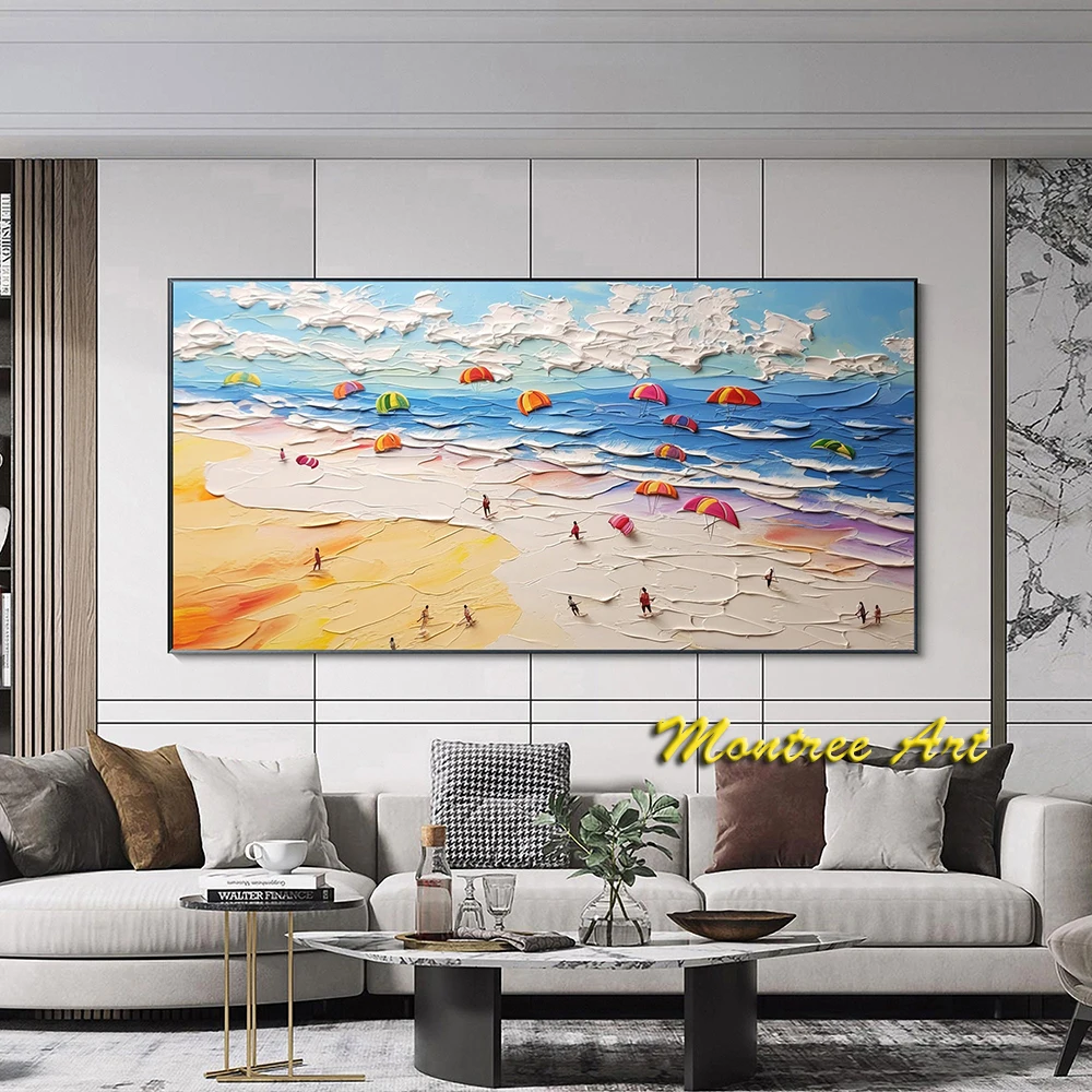 Hand Painted Oil Painting Abstract Beach Vacation Commemorative Oil Painting Original Summer Landscape Colorful Home Decor