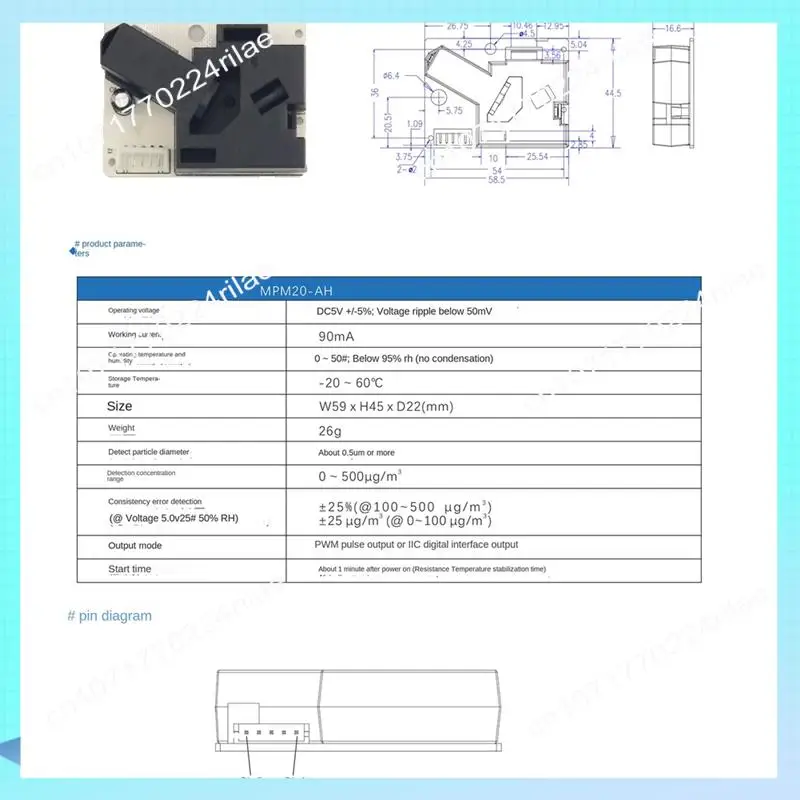 A17Z MPM20-AH Modul Sensor PM2.5 Inframerah Mendeteksi Suku Cadang Pengganti Sensor Partikel Laser Udara