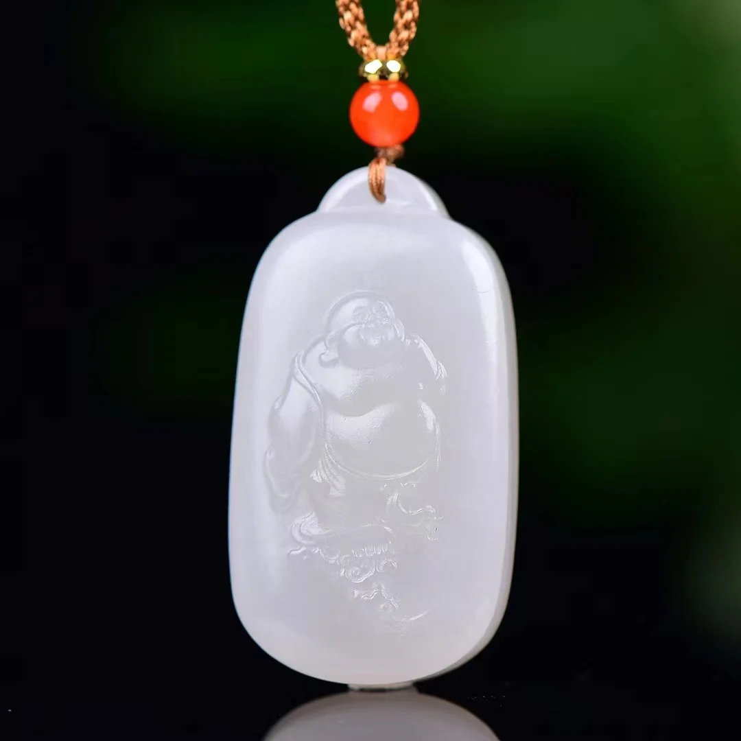 

Hetian Jade Qinghai Material Exquisite Jewelry Brings Wealth and Happiness Maitreya Buddha Pendant 1156#