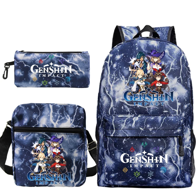 Children Backpack Kelly Genshin Impact Schoolbag with Shoulder Bags Pencil Bags 3Pcs Set Travel Rucksack Backpack for Boys Girls