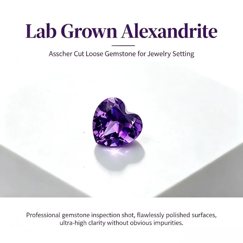 Lab Grown Alexandrite Heart Cut Color Changing for Optional AGL Certificate Free Shipping for Main Material for Jewelry Making