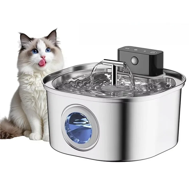 

Voford 3,2 л фонтан для кошек из нержавеющей стали с аккумулятором 4000 мАч, 3 режима, двойная розетка, беспроводной автоматический поилка для домашних животных