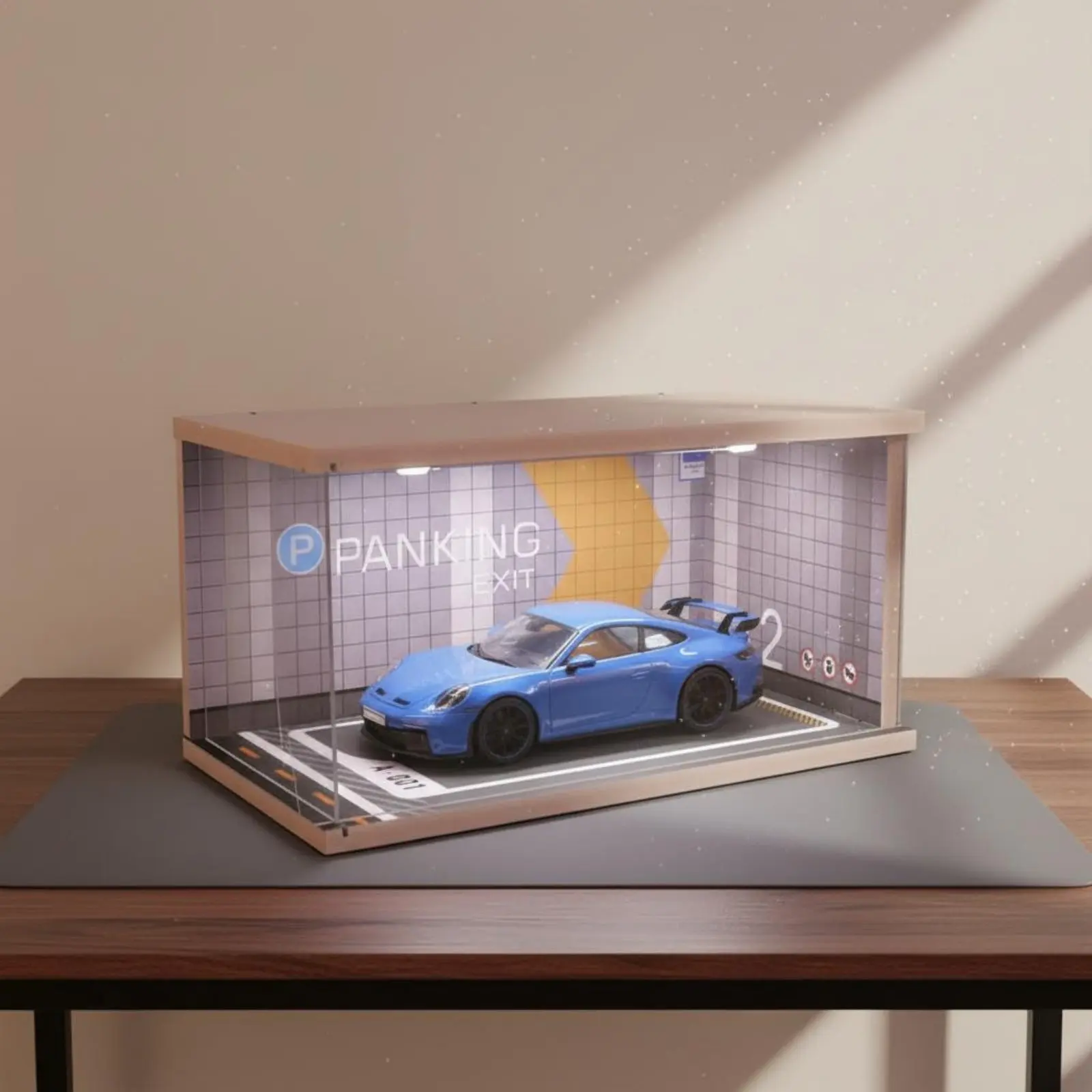 

LED Model Car Display Case Gift Idea 1:18 Car Display Box LED Parking Scene Realistic Details Parking Garage Display Scene