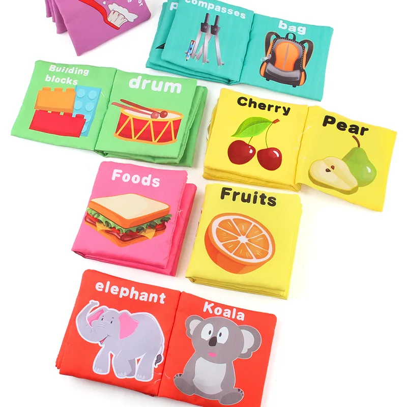Libri di stoffa tridimensionali per palme inglesi per bambini, libri morbidi per neonati, libri cognitivi e giocattoli per l'educazione precoce