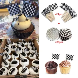 Decoração Do Partido Do Carro De Corrida Race Car Cake Topper Bandeira Cupcake Wrapper Liner Meninos Kid Birthday Party Decor Baby Shower Supplies