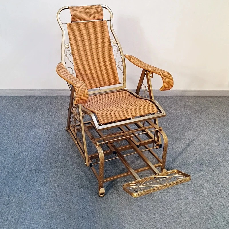 & American Country Iron Backrest Sun Loungers Balcony Garden Rocking Chair for Outdoor Furniture Elderly Lunch Break Lounge Chai