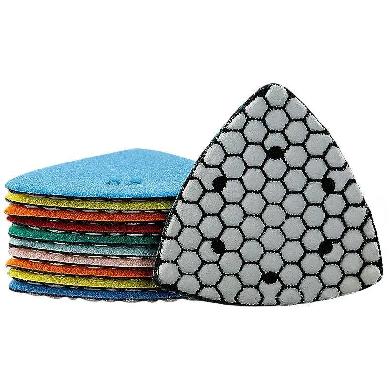 7Pcs/Set 90mm Triangle Diamond Dry Polishing Pads for Granite Marble Concrete Stone Sanding Pads Polishing Discs