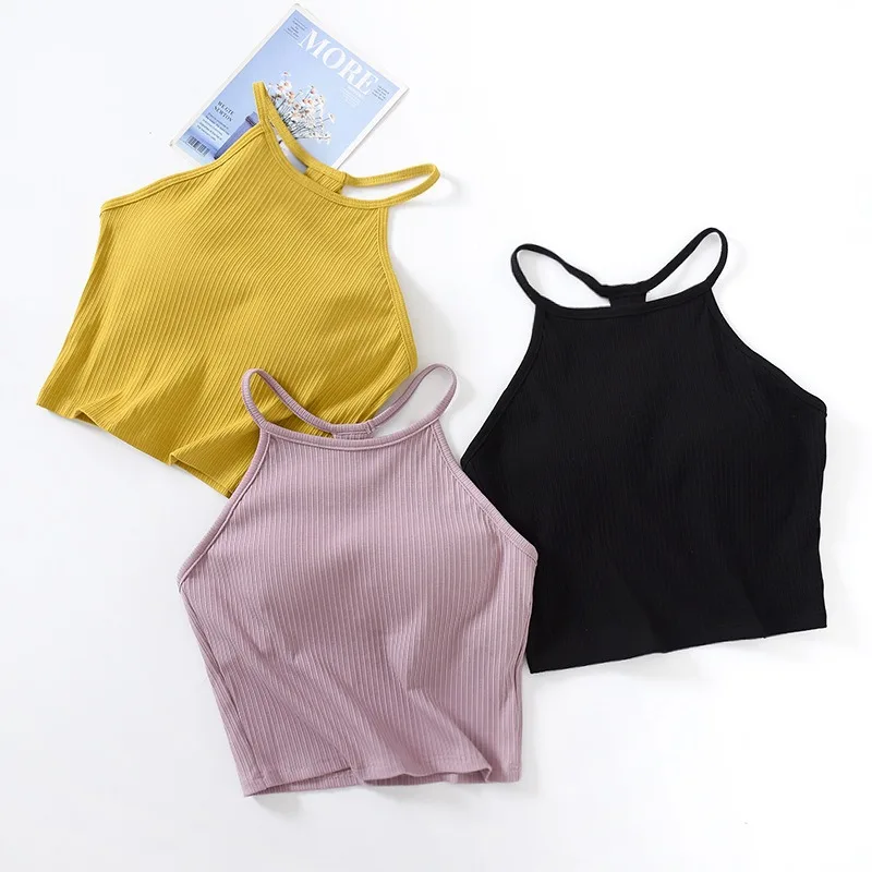 Summer Chest Pad Suspender Vest Female Cotton Bra Short T-Shirt Sexy Sleepwear One Piece Pajamas Tops For Women Nightwear Shirt