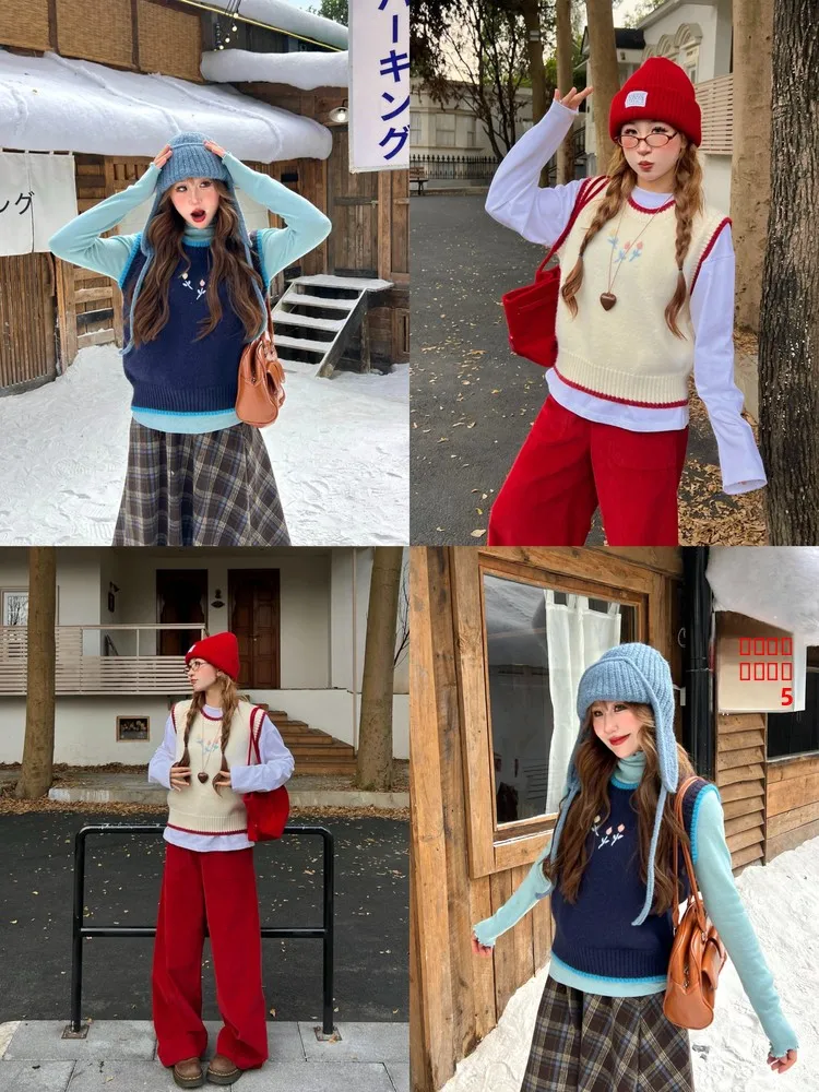 

NIIDAILY Вязаный жилет с круглым вырезом для женщин, модный, с цветочным узором, теплый зимний жилет из смеси полиэстера и нейлона, удобный крой