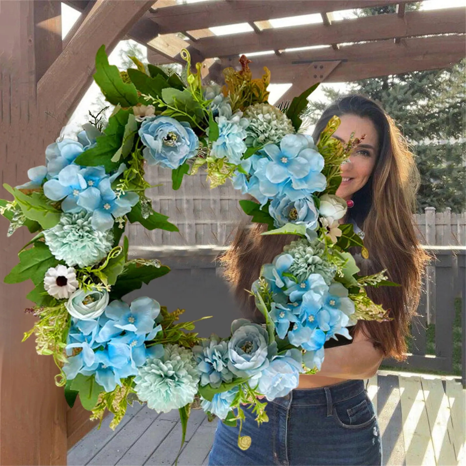 

Blue False Flower Wreath Front Door Wreath Decoration Decor Garland False Flower Xmas Cottage Farmhouse Bulk Flowers For Wreaths