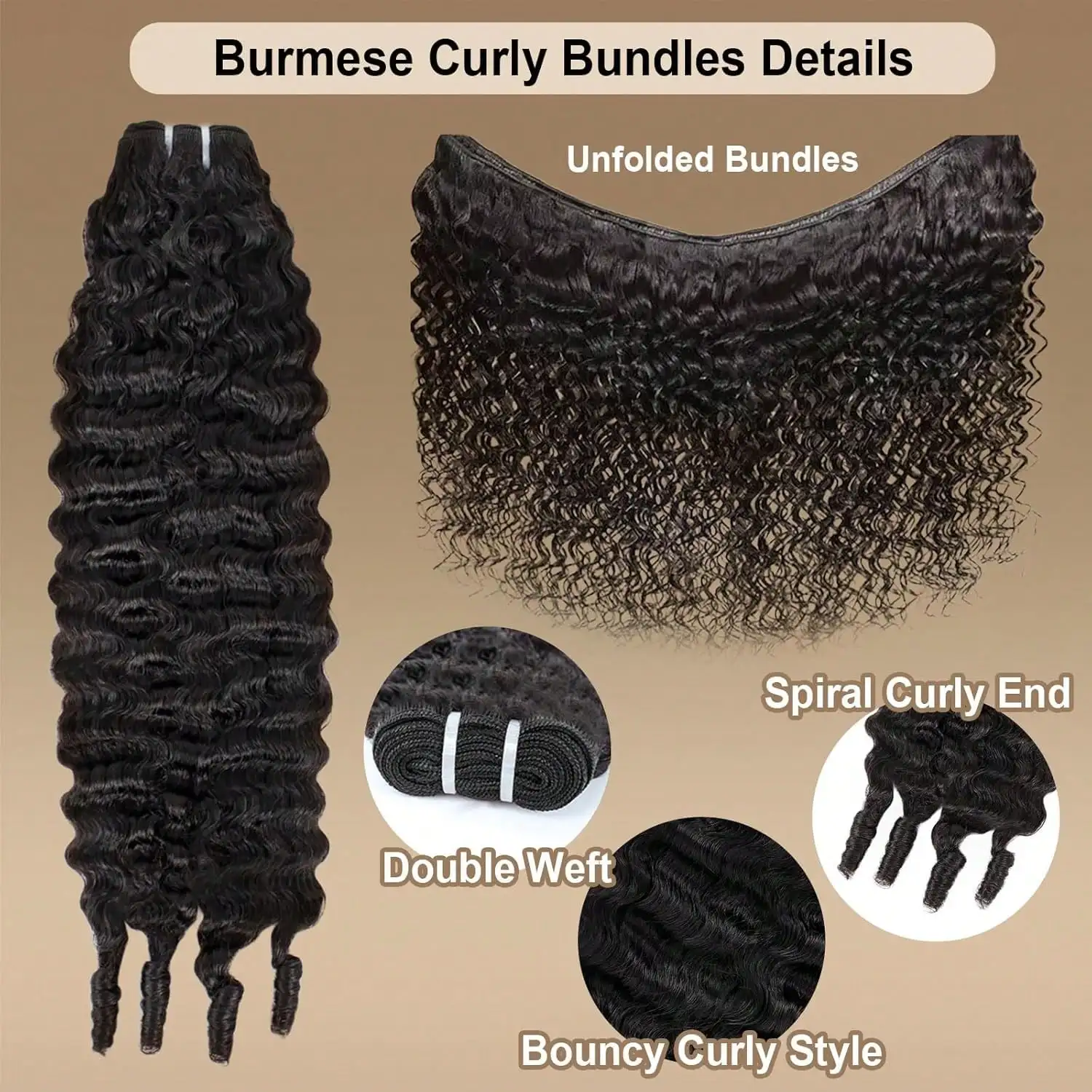 Smilegirl Burmese Curly Bundles Human Hair Raw Virgin Remy Curly Hair Extensions 1B Natural Black Double Weft Spiral End Quick Weave