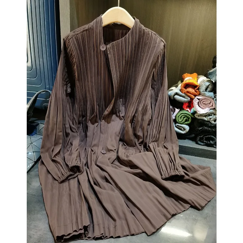 

Miyake плиссированный плащ со складками из органза, новинка 2026, универсальный простой повседневный темпераментный свободный однобортный складной женский пиджак