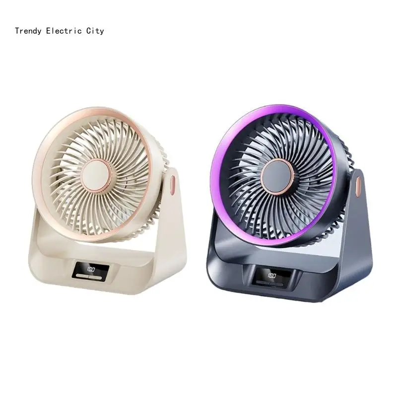 R9CD Desk Fan with Battery Operated Quiet Digital Display Portable Fan for Office