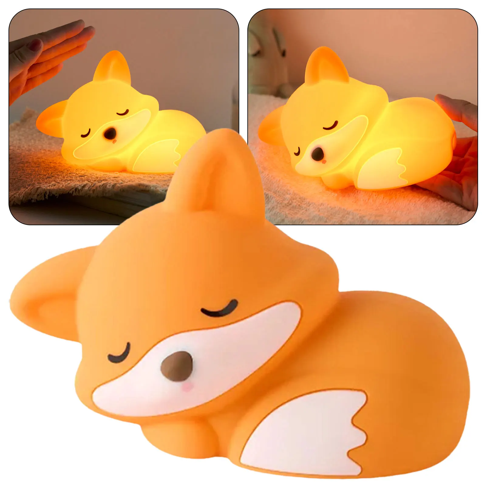 Color Changing Led Fox-Lamp Cute Night Light For Kids Bedroom Soft-Touch Silicone Bedside Atmosphere Lamp Nurserys Room Decor