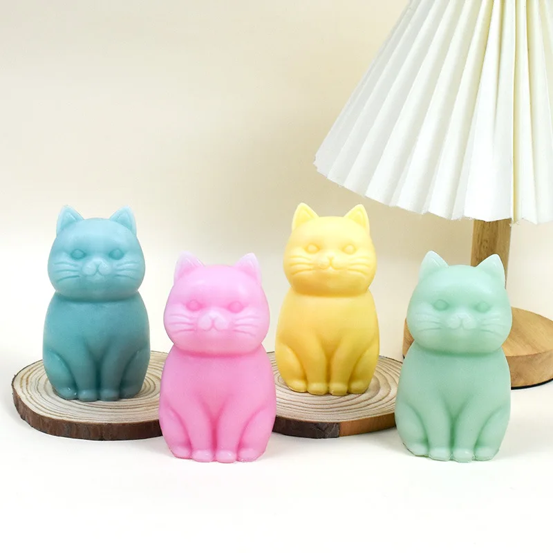 Cute Cat Silicone Candle Mould DIY Stand Pet Soap Resin Making Tool Animal Chocolate Cake Mold Plaster Doll Christmas Gift