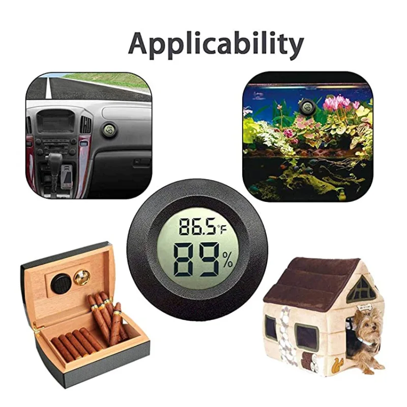 Thermostat Reptile Tank Thermometer Hygrometer Sensor High Precision Digital LCD Display Circular Weather Station Pyrometer