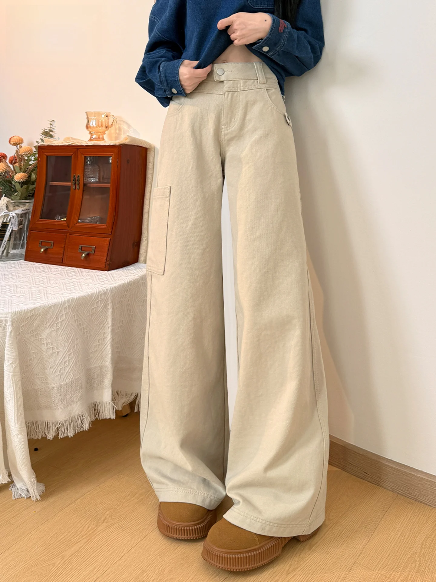 

Low Waist Straight Leg Wide Leg Jeans Women's Spicy American Design Spring Summer Casual Loose Fit Cotton Denim Jeans