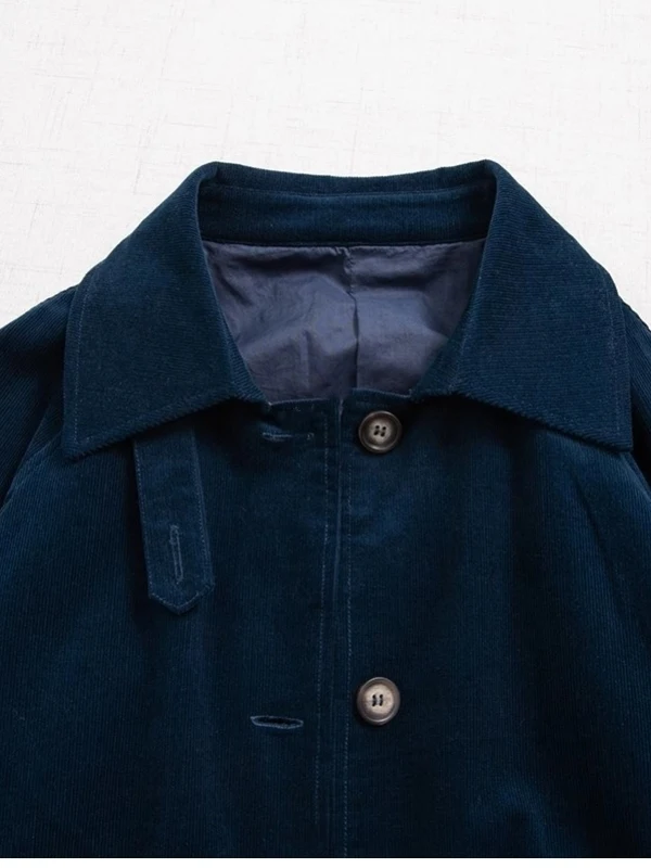 Lose Passform Lange Baumwolle Cord Windjacke Jaet oulder Sve Insertion Damen Herbst Winter Neue Sle Japanische Sle Mantel