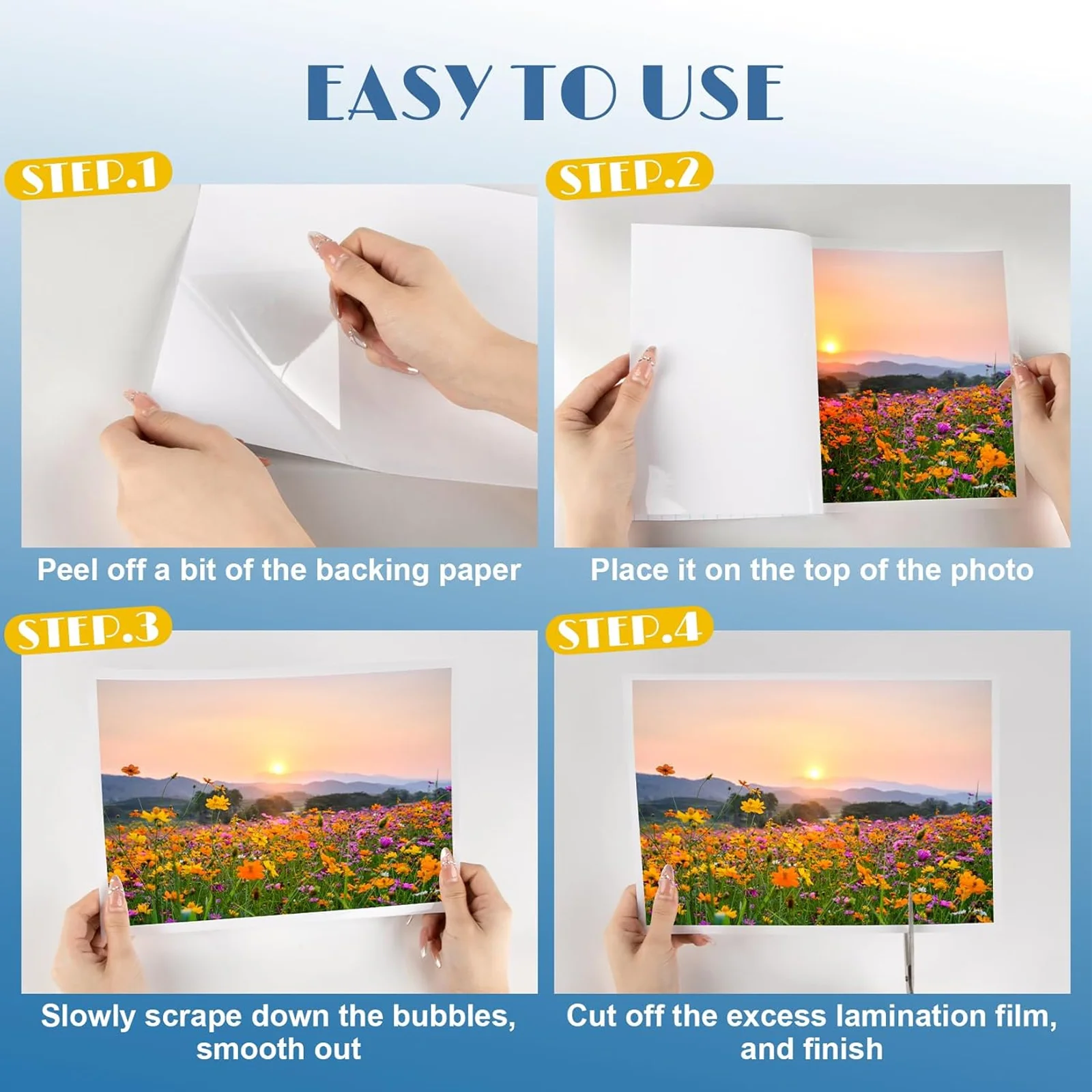 50 حزمة A4 صفائح الترقق ذاتية اللصق لامعة شفافة مقاومة للماء لحماية المستندات للصور لا حاجة آلة