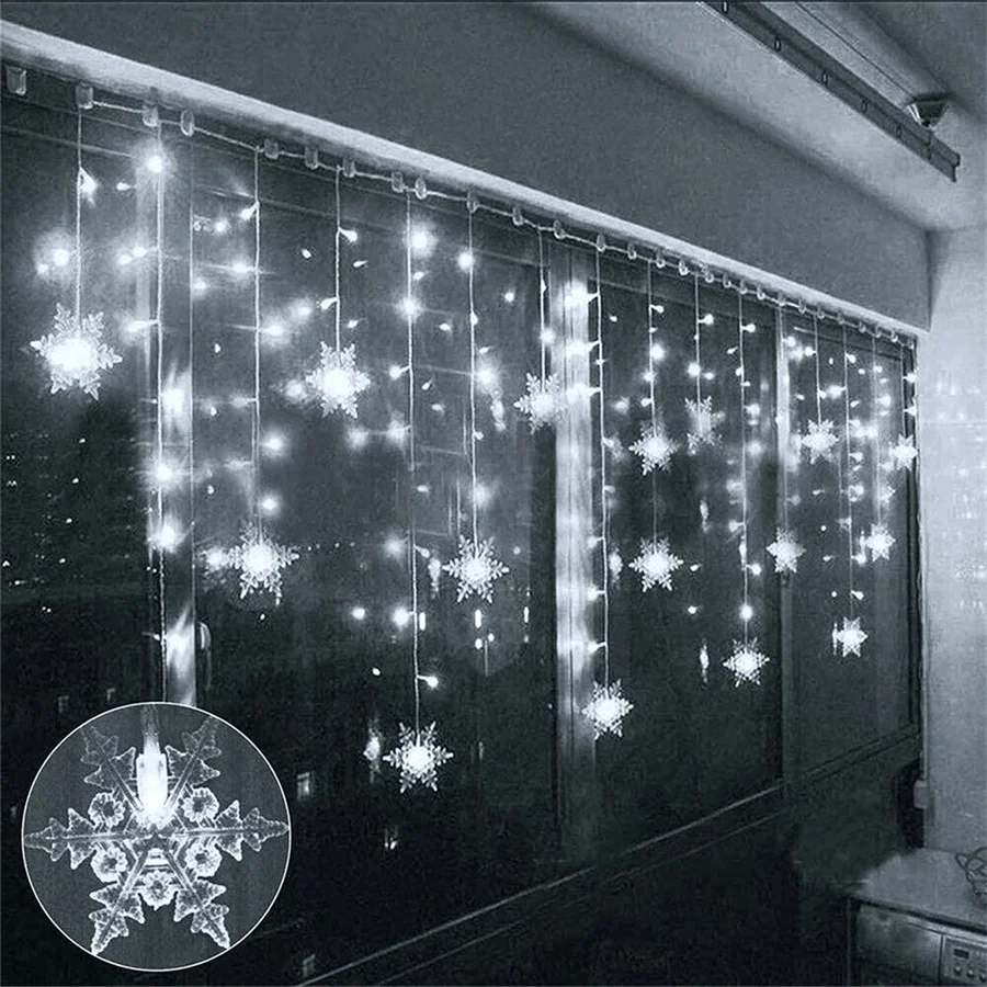 Connectable Wave Shape LED Icicle Fairy String Lights Waterproof Garland Christmas Snowflake Curtain Lights for Party Room Decor