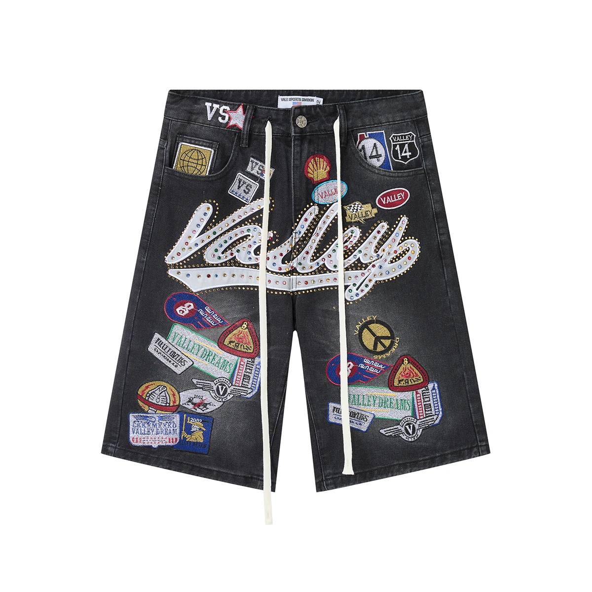 반짝이는 다이아몬드 레터 자수 워싱 진 반바지 (남녀공 - Embroidery Jeans Sakura 리뷰 및 가격