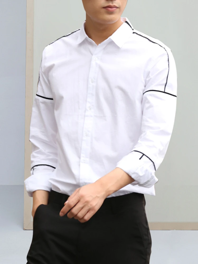 

Korean Sle Busin Casual Men's White irt New Bla Long Sve Faionable Urban Youth All Seasons Slim Fit irt