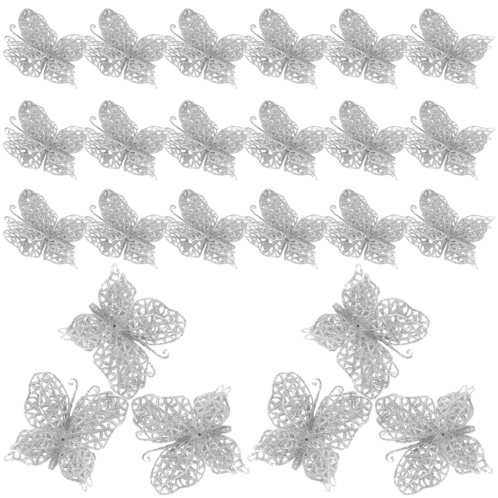 

24 Pcs Christmas Decorations Wedding Glitter Butterflies Wreath Silver Butterfly Baby