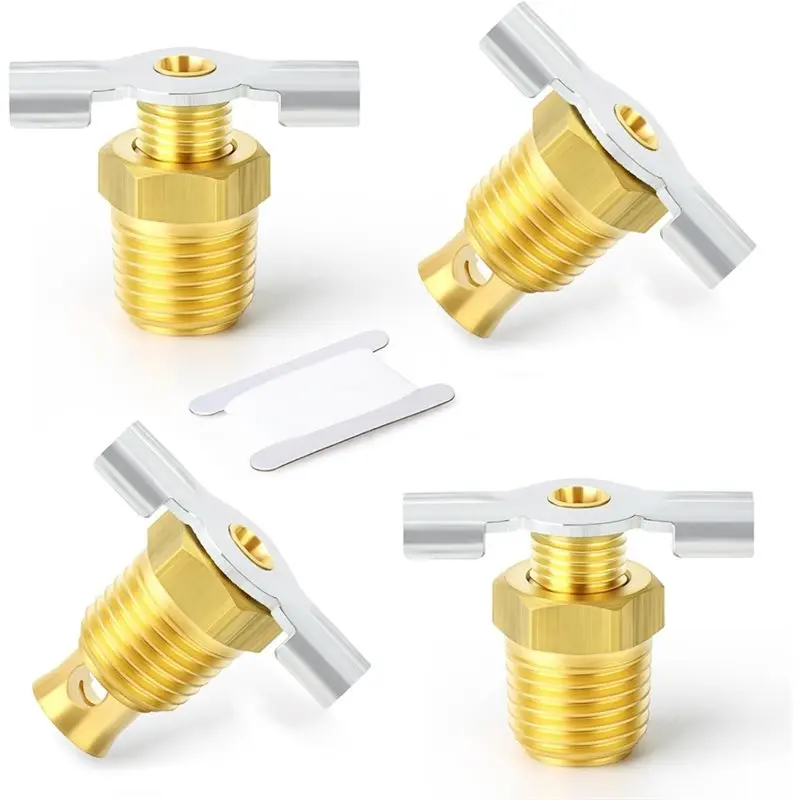 

2025 Trend 4Pcs Wing Style Drain Valve With Handle 1/4" NPT Male Brass Replacement Winged Tank Drain Air Compressor Valve