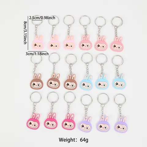 18 st tecknade PVC-kanin söta nyckelringar nyckelring hänge lämpliga för skolstart festival fest semester små presenter 8 best sales dubbelt så vacker - №6