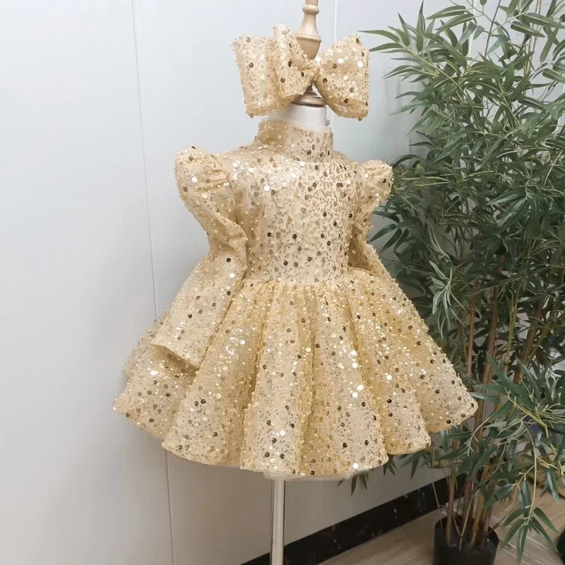 Robes de Rhde reconstitution historique formelles pour enfants, robe courte de soirée de luxe pour filles, boule d'or, tout ce qui est mignon pour enfants, fête d'anniversaire, princesse