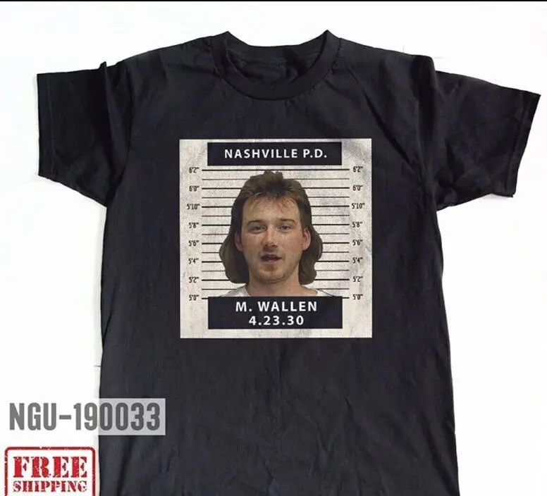 Morgan Wallen Mugshot Funny Black Unisex Cotton T-shirt Size