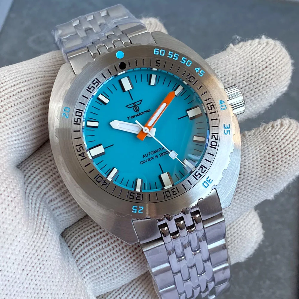 Tandorio 42mm NH35A 20ATM Waterproof Diving Automatic Watch Men Blue Orange Sapphire 120 Click Bezel Lume Mark Steel Bracelet