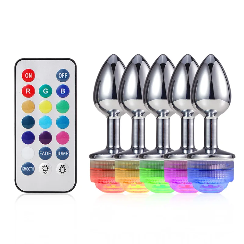 LED Colorful Light Metal Anal Plug Remote Control Base Sex Adult Game Smooth Butt Anal Dildo Erotic Toys